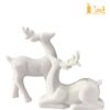 Porcelain Christmas Reindeer Figurines – Set of 2 Mini Deer Statues for Tabletop, Mantel, Shelf, and Fireplace Decor – Collectible Holiday Ornaments for Home Accents