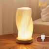 Bedside Table Lamp with Wood Base – Button-Control 12-Way Dimmable Nightstand Lamp with PLA Lampshade for Bedroom, Living Room, Kids’ Room, College Dorm, and Office (White-A, Medium)